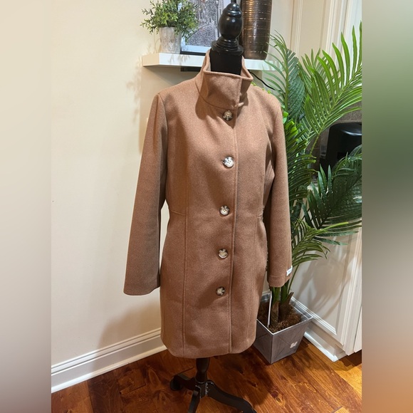 CALVIN KLEIN Walker Tobacco Melange Single-breasted Peacoat Infinite Stretch Lrg - Picture 5 of 12
